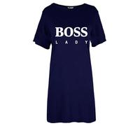 MBN Womens Boss Lady Short Sleeve Tunic Pullover Oversized Baggy T Shirt Mini Dress Navy S/M (UK 8/10)