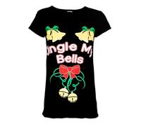 MBN Womens Christmas Cap Sleeve Jingle My Bells Tie Ribbon Ladies Xmas Tee Shirt Top Jingle My Bell Black Plus Size (UK 16/18)