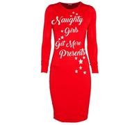 MBN Womens Christmas Naughty Girls Get More Presents Long Sleeve Xmas Bodycon Dress Naughty Girls Red Plus Size (UK 16/18)