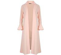 MBN Womens Crepe Bell Ruffle Frill Long Sleeve Open Front Midaxi Cardigan Duster Top Nude M/L (UK 12/14)