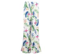 MBN Womens Floral Printed Trousers Ladies Wide Legged Flared Palazzo Pant Leggings Cream Tropical Print Plus Size (UK 20/22)
