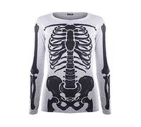 MBN Womens Halloween Costume Skeleton Bones Printed Long Sleeve Round Neck Tshirt T-Shirt Grey Plus Size (UK 16/18)