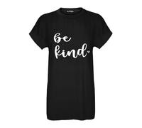 MBN Womens Ladies Be Kind Heart Printed Baggy Short Sleeve Basic Casual T Shirt Top Black Plus Size (UK 16/18)