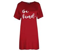 MBN Womens Ladies Be Kind Heart Printed Oversize Baggy Tunic Long T-Shirt Mini Dress Wine S/M (UK 8/10)