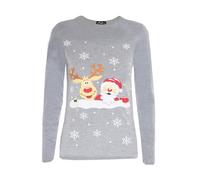 MBN Womens Ladies Chirstmas Xmas Long Sleeve Reindeer Frozen Xmas Tree Printed T Shirt Top Reindeer Santa Grey S/M (UK 8/10)