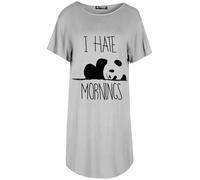 MBN Womens Ladies Curved Hem Short Sleeve I Hate Mornings T-Shirt Tunic Baggy Dress Grey M/L (UK 12/14)