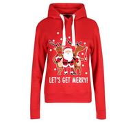 MBN Womens Ladies Drawstring Hooded Christmas Let's Get Merry Printed Long Sleeve Sweatshirt Fleece Jumper Let's Get Merry Print Red Small (UK 8)