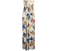 MBN Womens Ladies Floral Print Strapless Boobtube Shirred Gather Bandeau Maxi Dress Colourful-Leaf M/L (UK 12/14)