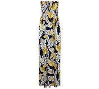 MBN Womens Ladies Floral Print Strapless Boobtube Shirred Gather Bandeau Maxi Dress White-&-Yellow-Leaf M/L (UK 12/14)