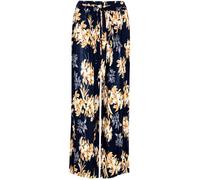 MBN Womens Ladies Floral Printed Flared Wide Leg Summer Trousers 3/4 Palazzo Pants Black-&-Gold L/XL (UK 14/16)