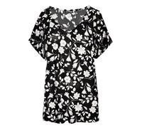 MBN Womens Ladies Floral Printed Oversized Baggy Top V Neck Turn Up Batwing T-Shirt Black White Flower Plus Size (UK 20/22)