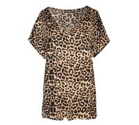 MBN Womens Ladies Floral Printed Oversized Baggy Top V Neck Turn Up Batwing T-Shirt Brown Leopard Plus Size (UK 20/22)