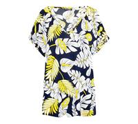 MBN Womens Ladies Floral Printed Oversized Baggy Top V Neck Turn Up Batwing T-Shirt White & Yellow Leaf Plus Size (UK 16/18)