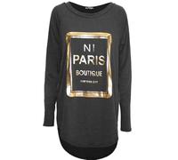 MBN Womens Ladies NI Paris Boutique Gold Foil Long Sleeve High Low Dipped Hem Top Charcoal Plus Size (UK 20/22)