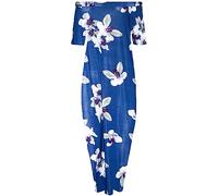 MBN Womens Ladies Printed Off The Shoulder Italian Drape Lagenlook Bardot Maxi Dress Navy White Floral Plus Size (UK 20/22)