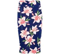 MBN Womens Ladies Rose Floral Printed Elasticated Waist Bodycon Bandage Midi Skirt Navy & Pink Flower Plus Size (UK 24/26)