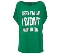 MBN Womens Ladies Sorry I Am Late Oversized Baggy High Low Batwing Dipped Hem Top Jade Green Plus Size (UK 20/22)
