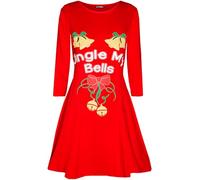 MBN Womens Ladies Xmas Jingle My Bells Tie Ribbon Christmas Swing Flared Mini Dress Jingle My Bell Red Plus Size (UK 24/26)