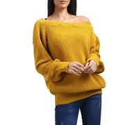 MBN Womens Off The Shoulder Chunky Knit Oversized Jumper Baggy Sweater Top Jumper Mustard S/M (UK 8/10)