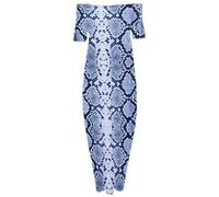 MBN Womens Off The Shoulder Printed Italian Drape Lagenlook Baggy Maxi Dress Black Snake S/M (UK 8/10)