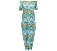 MBN Womens Off The Shoulder Printed Italian Drape Lagenlook Baggy Maxi Dress Zig Zag Plus Size (UK 16/18)