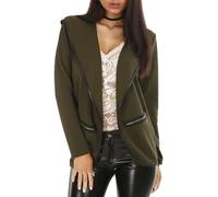 MBN Womens PVC Hem Long Sleeve Zip Pockets Hooded Cardigan Jacket Coat Khaki Plus Size (UK 16/18)
