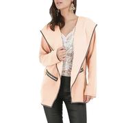MBN Womens PVC Hem Long Sleeve Zip Pockets Hooded Cardigan Jacket Coat Nude S/M (UK 8/10)