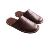 MBNKMEBU Men's Genuine Leather Scuff Slippers with Memory Foam Insole and Leather Outsole,Bedroom Flat Shoes House Slippers Indoor Outdoor For Men Woman(Brown,EUR39-40)