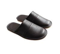 MBNKMEBU Men's Genuine Leather Scuff Slippers with Memory Foam Insole and Leather Outsole,Bedroom Flat Shoes House Slippers Indoor Outdoor For Men Woman(Dark Brown,EUR43-44)