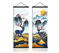 MBOUFOEY Abstract Modern Deer and Plum Flower Landscape Canvas Wall Decor Poster - For Home Living Room Bedroom Office Magnetic Wooden Hanging Scroll Painting (Black, 30x75cm 2pcs)