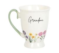 MBS-HUB Wildflower Pedestal Coffee Mug, Reusable New Bone China Cups, Daisy and Violet Design Coffee Mugs for Hot Drinks, Mothers Day Gift for Mum, Grandmother, Birthday, Valentines Day (Grandma)