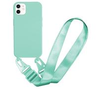MBSLFY Case Compatible with iPhone 12/iPhone 12 Pro, Liquid Silicone Protective Phone Case with Strap Adjustable Neck Cord Necklace Soft Cover for iPhone 12/iPhone 12 Pro, Mint green