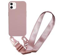 MBSLFY Case Compatible with iPhone 12 Mini, Liquid Silicone Protective Phone Case with Strap Adjustable Neck Cord Necklace Soft Cover for iPhone 12 Mini, Dark pink