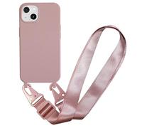 MBSLFY Case Compatible with iPhone 13 Mini, Liquid Silicone Protective Phone Case with Strap Adjustable Neck Cord Necklace Soft Cover for iPhone 13 Mini, Dark pink