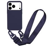MBSLFY Case Compatible with iPhone 17 Pro, Liquid Silicone Protective Phone Case with Strap Adjustable Neck Cord Necklace Soft Cover for iPhone 17 Pro, Navy blue