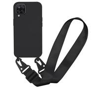 MBSLFY Case Compatible with Samsung Galaxy A12 5G, Liquid Silicone Protective Phone Case with Strap Adjustable Neck Cord Necklace Soft Cover for Samsung Galaxy A12 5G, Black