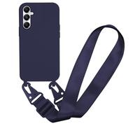 MBSLFY Case Compatible with Samsung Galaxy A34, Liquid Silicone Protective Phone Case with Strap Adjustable Neck Cord Necklace Soft Cover for Samsung Galaxy A34, Navy blue