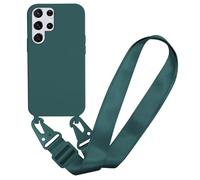 MBSLFY Case Compatible with Samsung Galaxy S22 Ultra, Liquid Silicone Protective Phone Case with Strap Adjustable Neck Cord Necklace Soft Cover for Samsung Galaxy S22 Ultra, Dark green