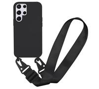 MBSLFY Case Compatible with Samsung Galaxy S22 Ultra, Liquid Silicone Protective Phone Case with Strap Adjustable Neck Cord Necklace Soft Cover for Samsung Galaxy S22 Ultra, Black