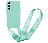 MBSLFY Case Compatible with Samsung Galaxy S24 FE, Liquid Silicone Protective Phone Case with Strap Adjustable Neck Cord Necklace Soft Cover for Samsung Galaxy S24 FE, Mint green