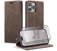 MBSLFY for Oppo A57S/A57/A77 5G/V23/OnePlus Nord N20 SE Case with 2 Pack Screen Protector, Premium PU Leather Wallet Case with [Card Holder][Stand Function] Shockproof Protective Case, Coffee