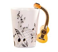 MBSM 8.5oz Creative Music Mug Violin Style Guitar Ceramic Mug Coffee Tea Milk Stave Cups with Handle Coffee Mugs Novelty Gifts (Wooden Guitar)