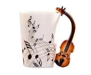 MBSM 8.5oz Creative Music Mug Violin Style Guitar Ceramic Mug Coffee Tea Milk Stave Cups with Handle Coffee Mugs Novelty Gifts (Violin)