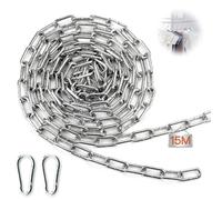 Mbsomnus 15 Metres Heavy Duty Chain 3 mm Metal Chain Steel Chain Galvanized Chain Links Steel Welded Link with Carabiner Thick Chain for Gate Padlock Outdoor Lifting Hanging Swing Chain Pet Chain