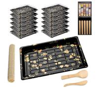Mbsomnus 20Pcs Sushi Making Kit-12Pcs Sandwich Trays with Lids Reusable Party Trays with Lids 1 Sushi Mat 5 Pairs Chopsticks 1 Rice Spreader and Paddle Catering Trays for Party Buffets Cake Sushi