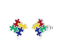 MBSUUH Autism Awareness Earrings 925 Sterling Silver Gifts for Autistic Colorful Puzzle Piece Stud Earrings Jewelry for Women