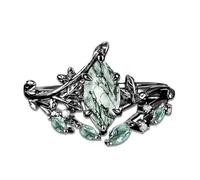 MBSUUH Marquise Shape Moss Agate Engagement Ring for Women 925 Sterling Silver 1.5CT Black Gold Natural Green Moss Agate Wedding Ring Set Bridal Rings Set J 1/2
