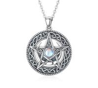 MBSUUH Star Moon and Moonstone Necklace with Oxidized Sterling Silver Celtic Knot - Unique Irish Celtic Knot Lab-grown Moonstone Jewelry for Good Luck
