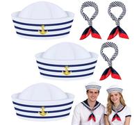 Mbuaopa 6 Pcs Captain Sailor Costume Set, Sailor Hat and Scarf Set | Stripes Sailor Hat and Scarf Set, Navy Outfit Dressing Up Party for Cosplay Nautical Themes Party Stage Performance