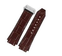 MBUIOPJ 26 * 19mm Real Cow Leather Rubber Watchband Compatible With HUBLOT Classic Fusion Universe Big Bang Series Men belt Watch band butterfly Buckl(A-Brown,26X19mm no clasp)